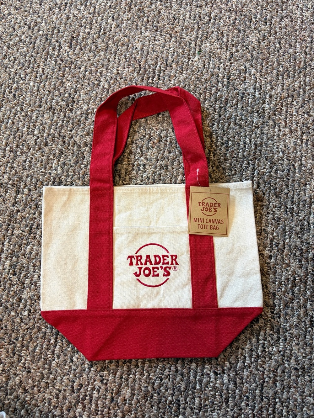 Trader Joe's Mini Canvas Tote Bag - Red & Natural